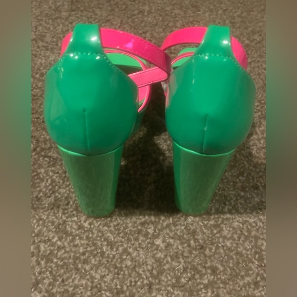 Vibrant Pink and Green Platform Heels Shein size 7 - Picture 2 of 4